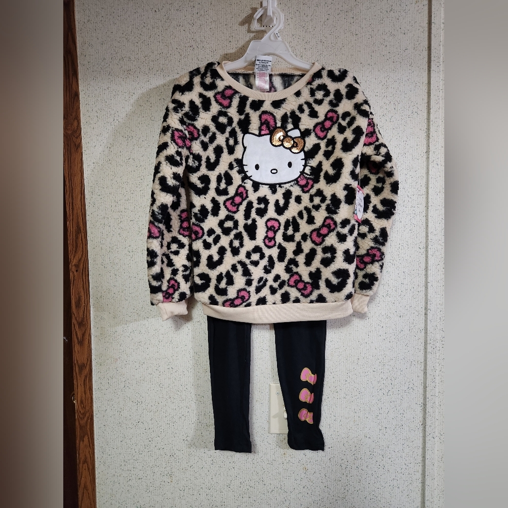Hello Kitty Animal Print Fuzzy Sweater & Leggings Pair Kids 8 To 10 Trending